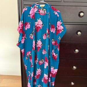 Floral Kimono in Teal and Pink